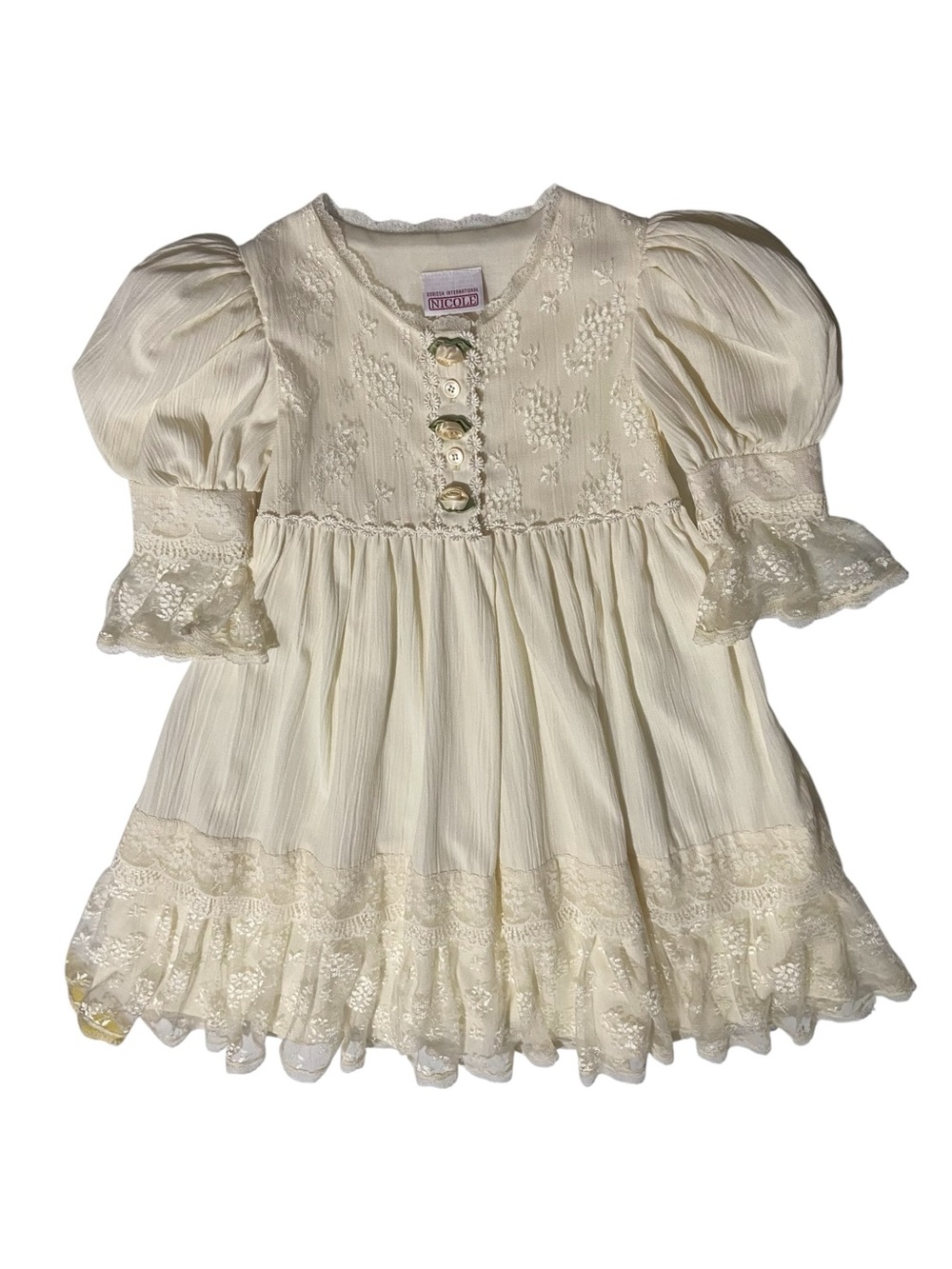 Vintage Dorissa International Nicole Girls Ivory Puff Sleeve Formal Dress  Sz 4